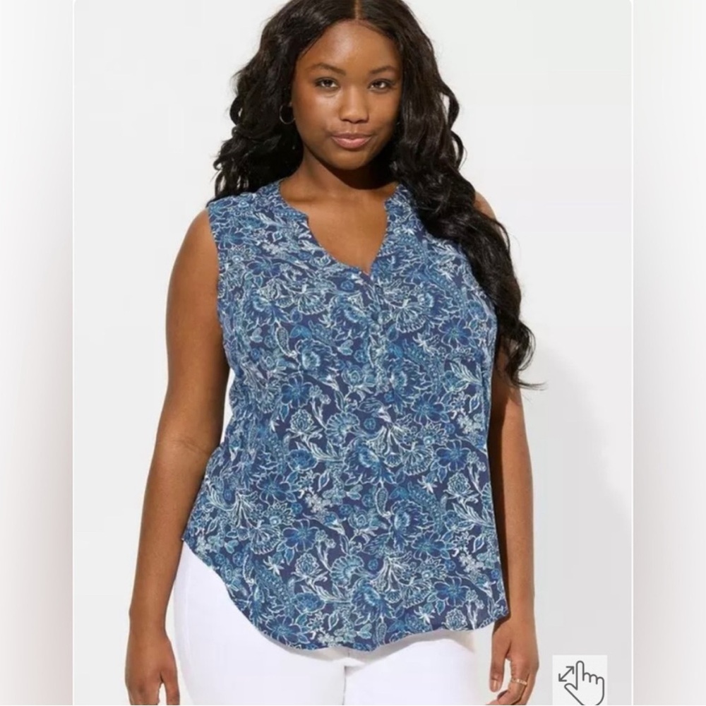NWT Torrid Harper Washable Gauze Sleeveless Pullover Blouse Blue Floral